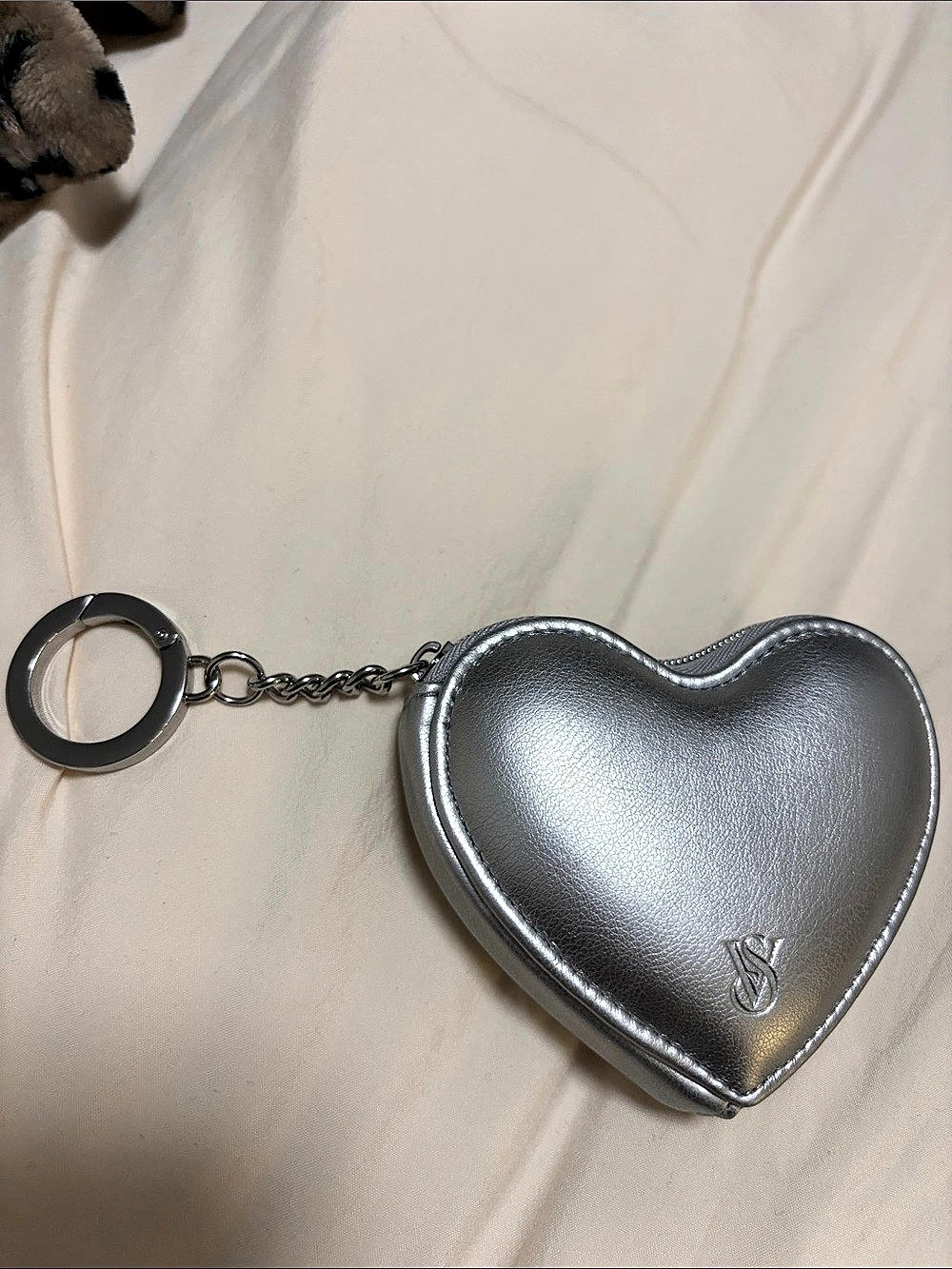 Victoria's Secret Heart Pouch Keychain Gray